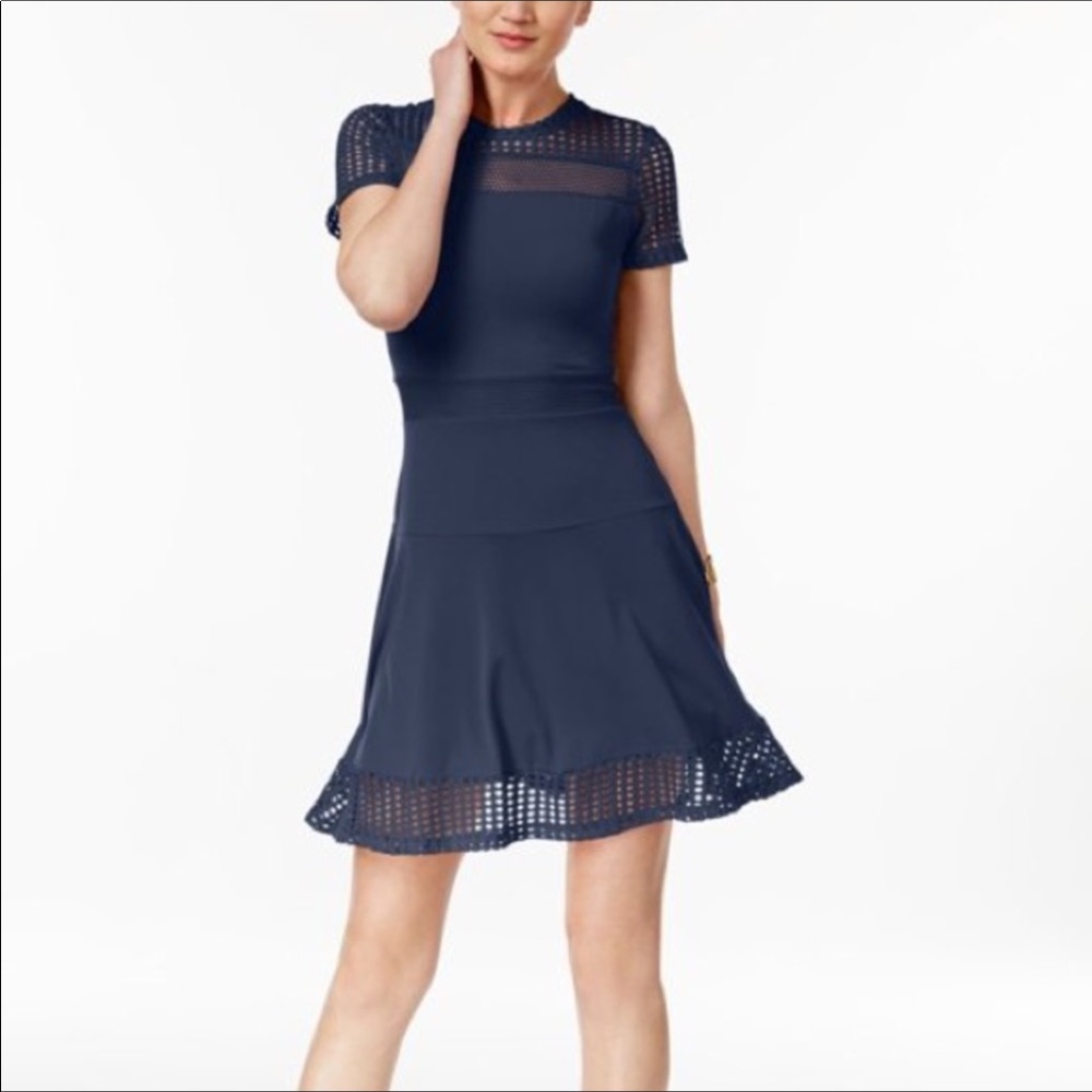 Michael Kors mesh top navy fit and flair dress